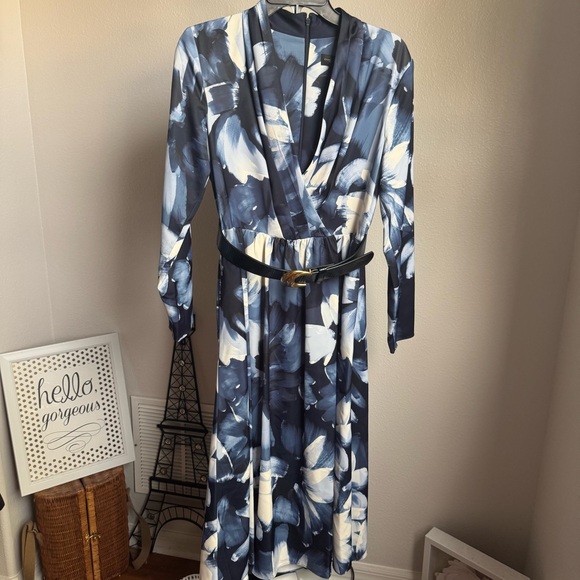 NWT Donna Karan New York FLORAL BELTED A LINE MIDI DRESS Sz 8 - Picture 6 of 14